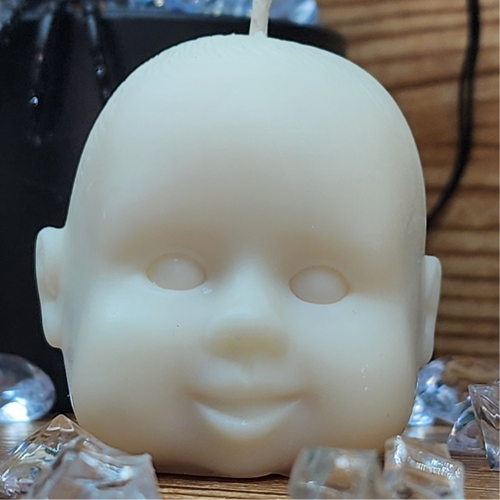 Bleeding Baby Doll Head Candle – creepy cute gothic handmade candle